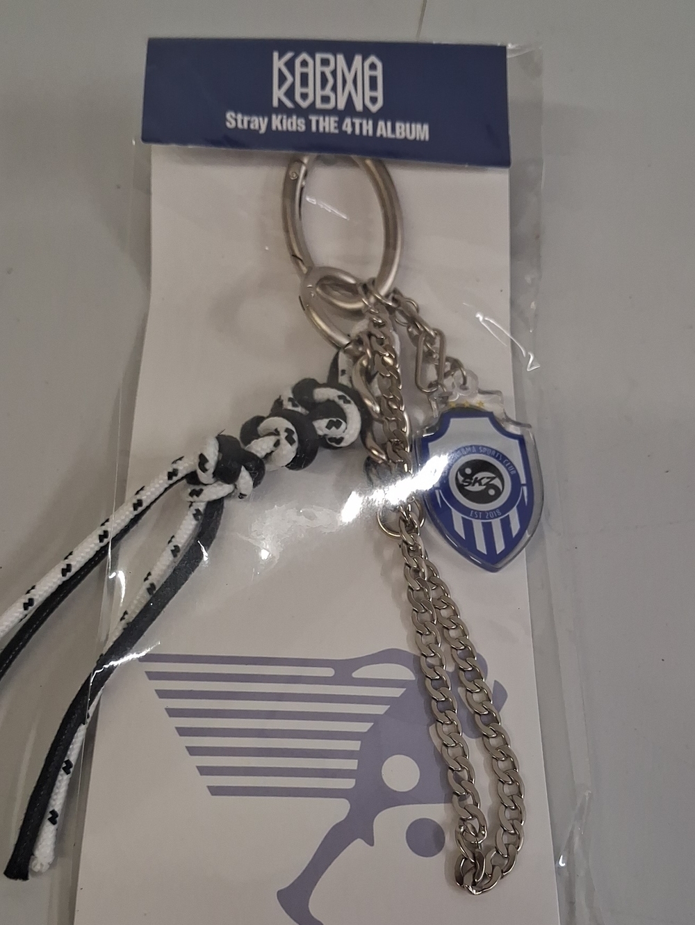 Stray Kids KARMA 4th Album Silver Chain Keychain with Black & White Tassels